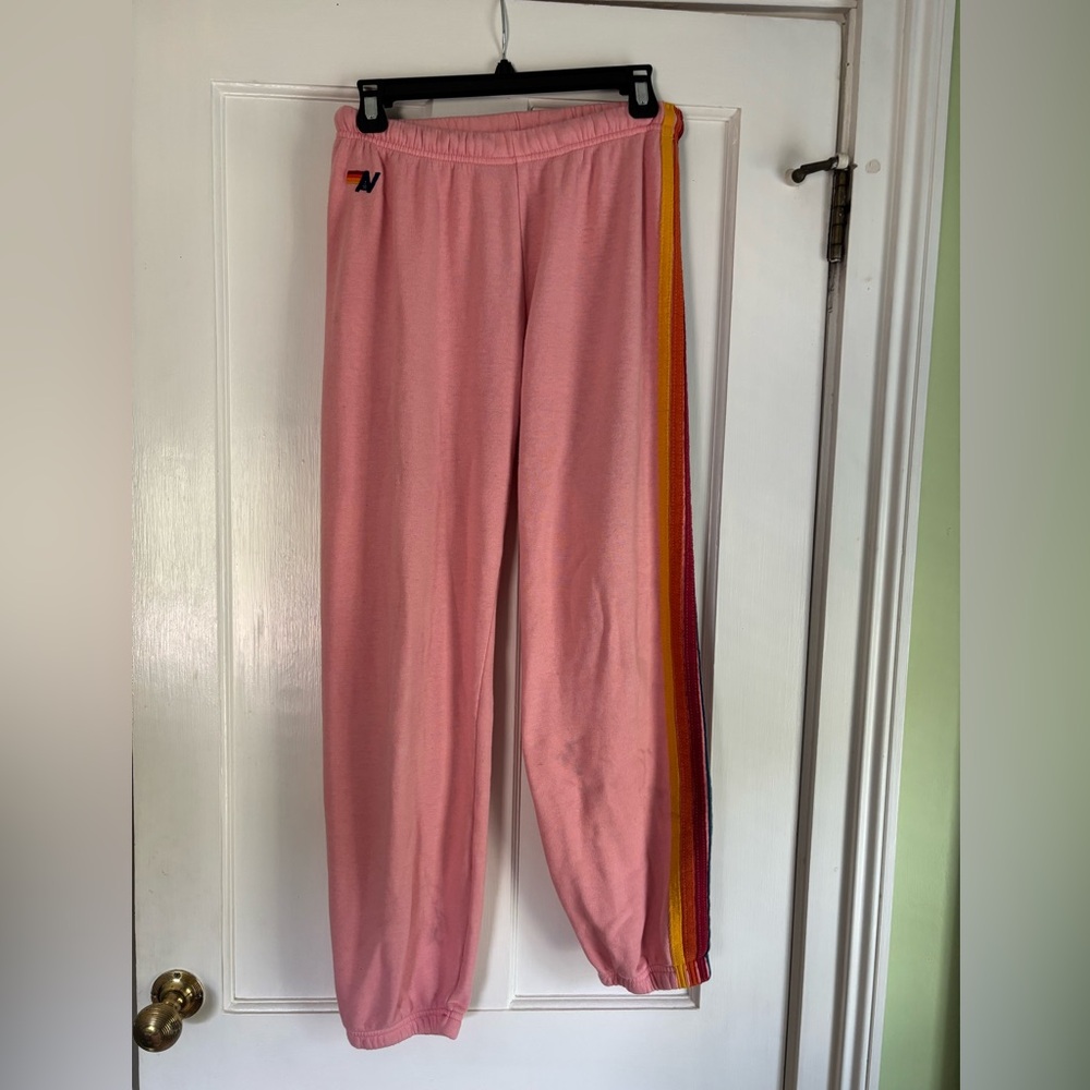 Aviator Nation Pink Joggers with Multicolor Stripe